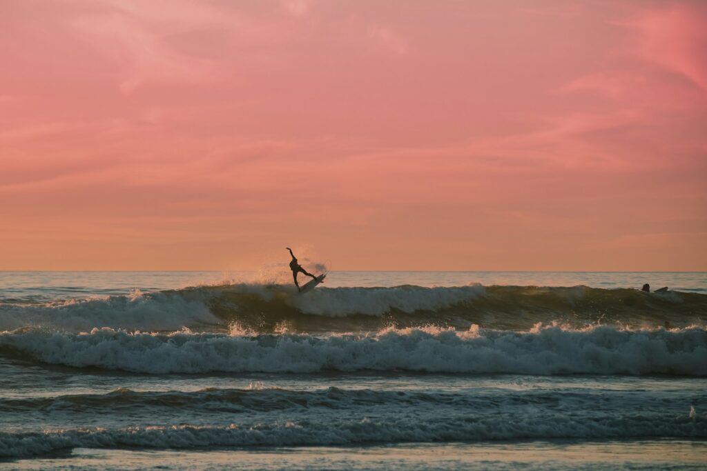 sunset surfing